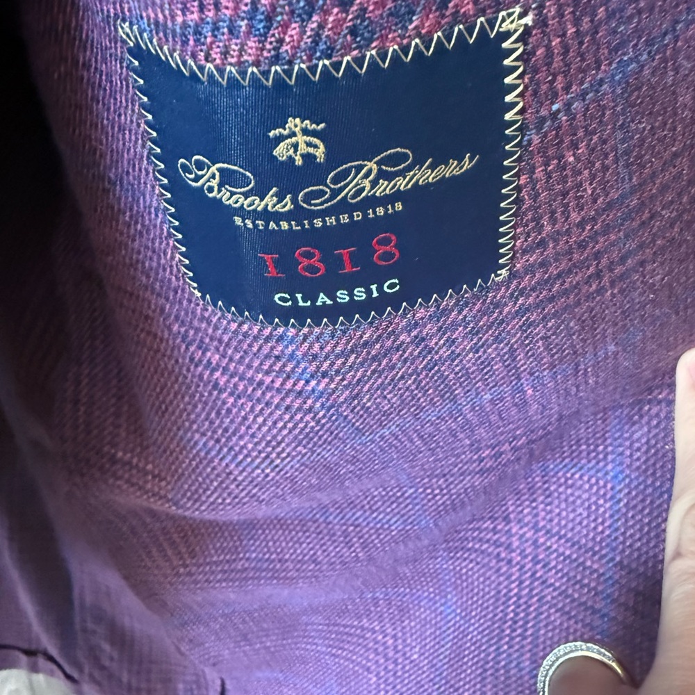 Brooks Brothers Classic Fit Wool-Linen-Silk Overcheck 1818 Sport Coat - Picture 6 of 7
